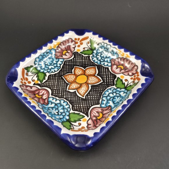 Talavera Square Hand Painted Mexican Vintage Dish Plate - Picture 3 of 8